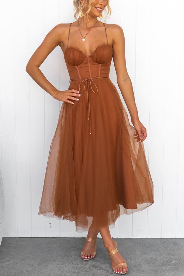 Rust Modern-day Princess Chiffon Suspenders Party Maxi Dress