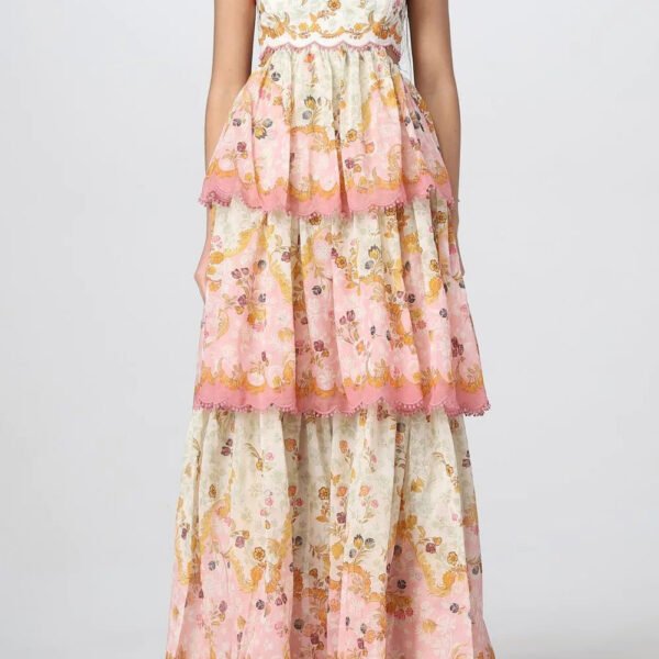 Floral Lace-Trim Midi Dress In Pink