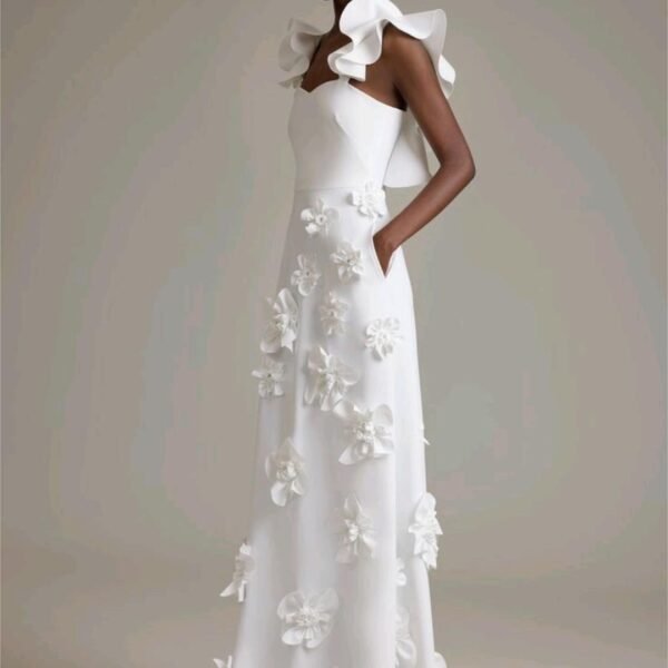 3D Flower Frill Sleeveless Maxi Dress