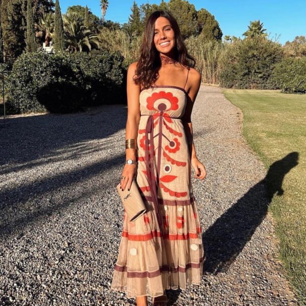 Chiffon Flower Print Maxi Sundress Beach Dress