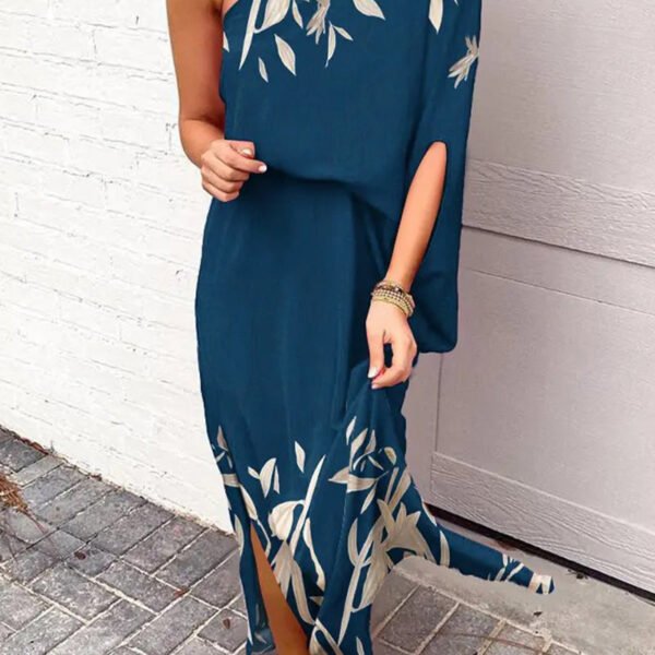 Casual Vacation Print Patchwork Oblique Collar Irregular Dress Dresses(17 Colors)