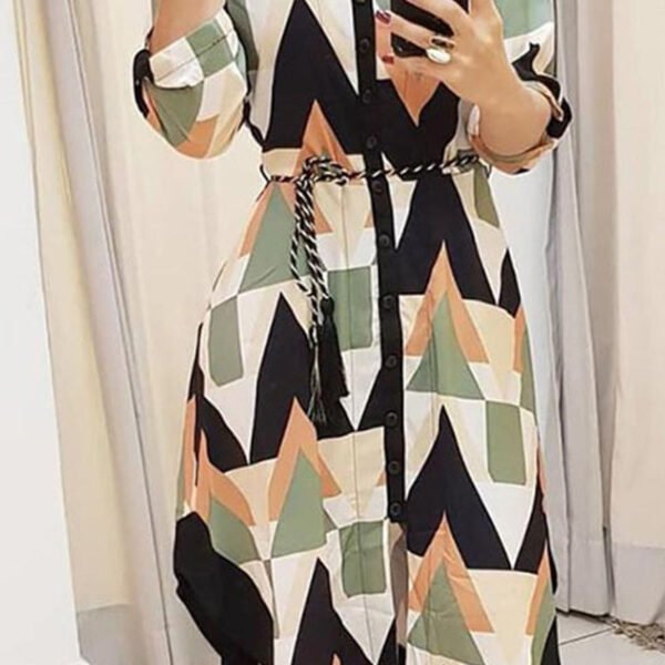 Elegant Print Printing Turndown Collar A Line Dresses