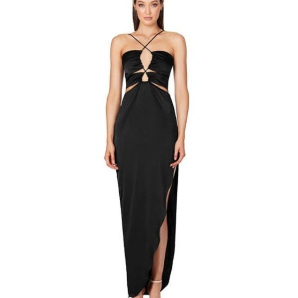 Halter Neck Cutout Split Maxi Dress