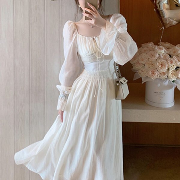 Elegant Long Sleeve Midi Dress Spring Summer Women New Fashion White Party Holiday Backless Prom Mixi Clothes Vestidos Robe