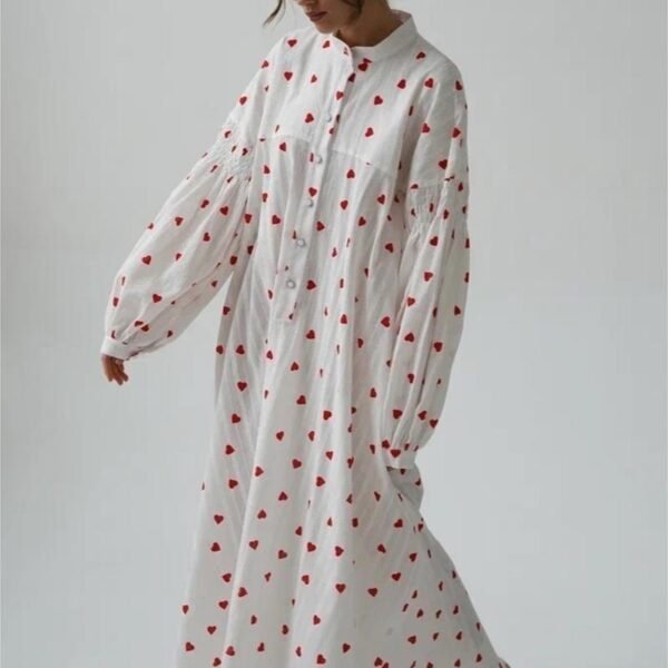 Heart Print Long Sleeve Maxi Dress