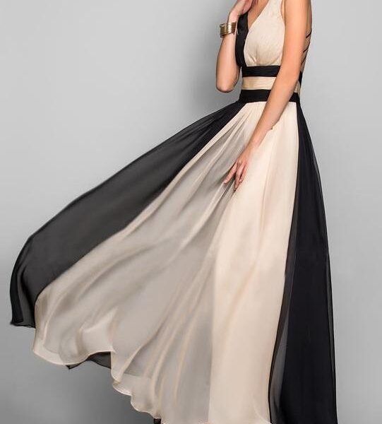 V-neck Sleeveless Color Block Dress