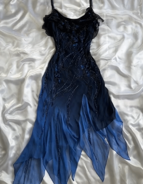 Elegant A Line Spaghetti Straps Navy Blue Chiffon Beads Long Prom Dresses Formal Dress C2743