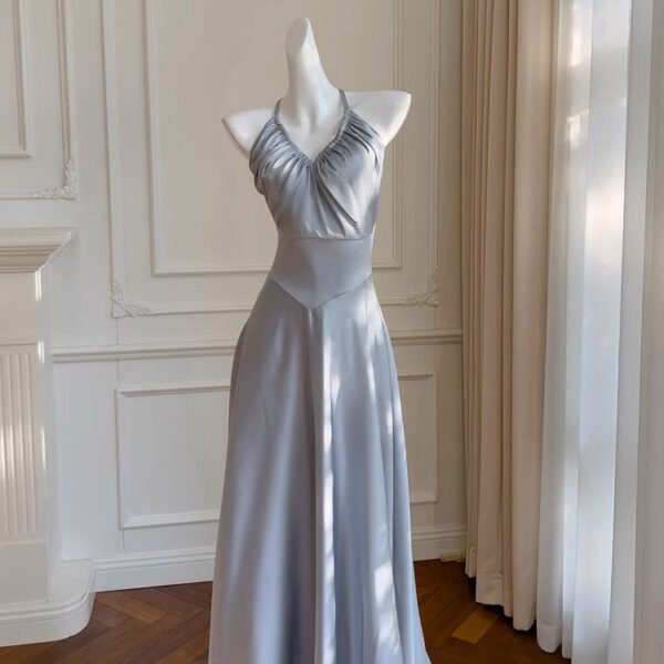 Simple A line Halter Gray Homecoming Dresses Simple Prom Dress C1837