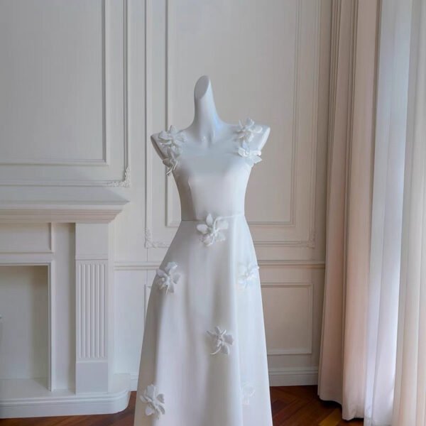 Simple A line Straps White Tea Lenghth Prom Dresses Simple Party Dress C1838