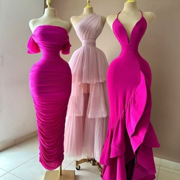 Modest Sheath Hot Pink Prom Dress Sexy Light Pink Evening Dress C2006