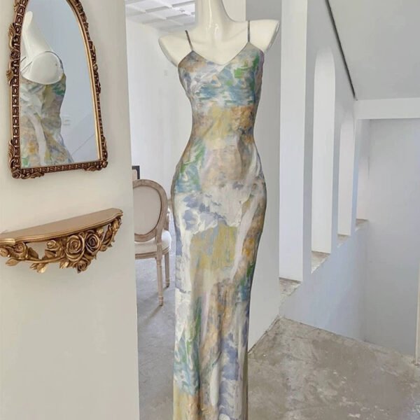 French Sheath Spaghetti Straps Floral Long Prom Dresses Evening Dress C2409