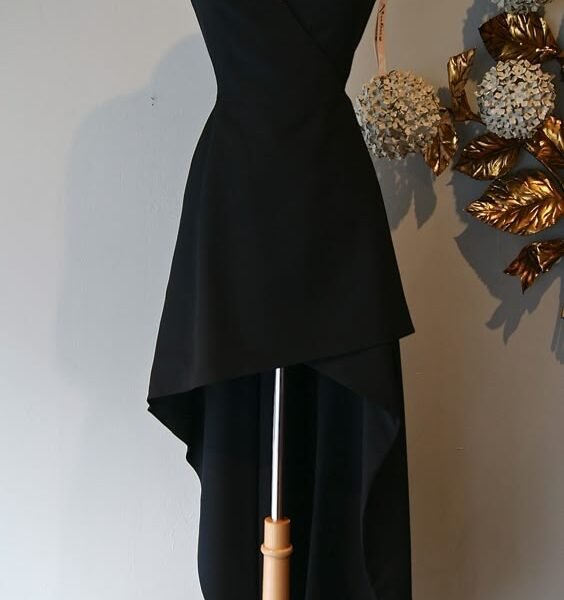 Elegant High Low V Neckline Satin Black Slit Long Prom Dresses Evening Dress C2757