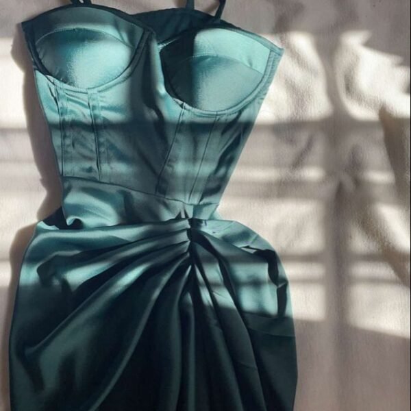 Elegant Sheath Spaghetti Straps Green Long Prom Dress Evening Dresses With Ruffles C3398