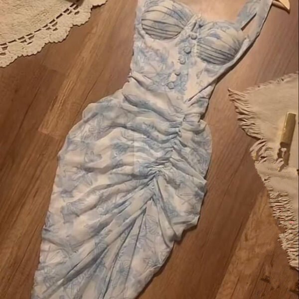 New Mermaid Straps Sleeveless Chiffon Ruffles Long Prom Dresses C3402