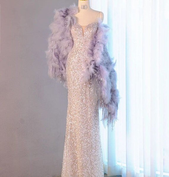 Elegant Mermaid Sweetheart Sequin Pink Sleeveless Long Prom Dresses C3497