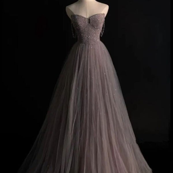 Elegant A line Spaghetti Straps Tulle  Long Prom Dresses Party Dress With Beads C3506