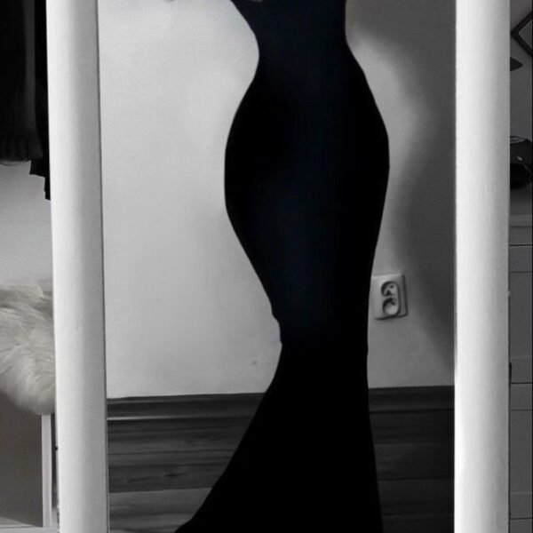 Elegant Mermaid Sweetheart Black Lace Long Sleeves Prom Dress Birthday Outfits C3537