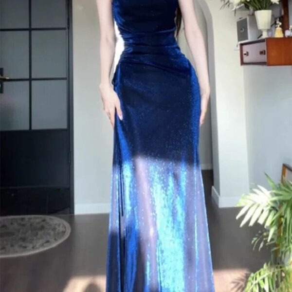 Gorgeous Sheath Spaghetti Straps Navy Blue Long Evening Dress Prom Dresses Birthday Outfits C3614