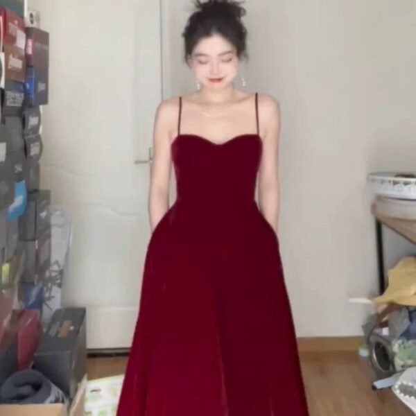 Gorgeous A line Spaghetti Straps Burgundy Velvet Evening Dress Prom Dresses Birthday Outfits C3627