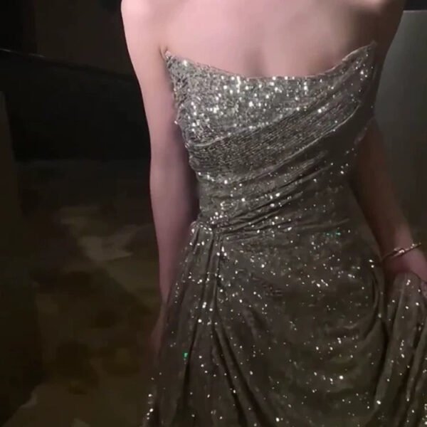Sexy Sheath Strapless Champagne Sequin Evening Dress Prom Dresses Birthday Outfits C3638