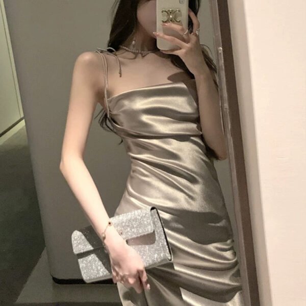 Pretty Sheath Spaghetti Straps Satin Evening Dress Prom Dresses With Ruffles C3666