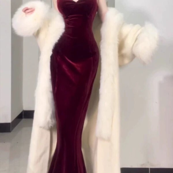 Sexy Mermaid Straps Burgundy Long Evening Dress Prom Dresses Birthday Outfits C3675