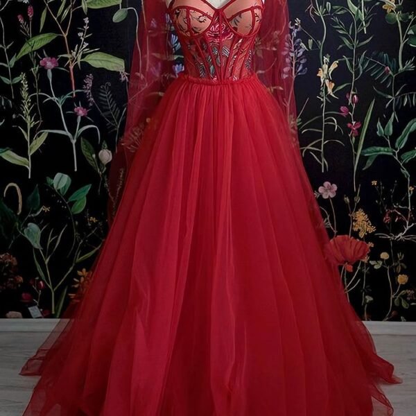 Gorgeous Red Long Evening Dress Prom Dresses Birthday Outfits C3676