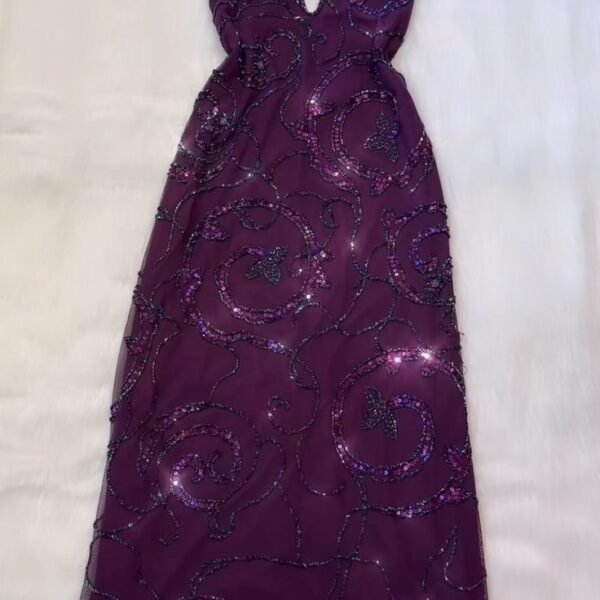Pretty A Line Halter Sleeveless Grape Beads Long Prom Dress Evening Dresses C3726