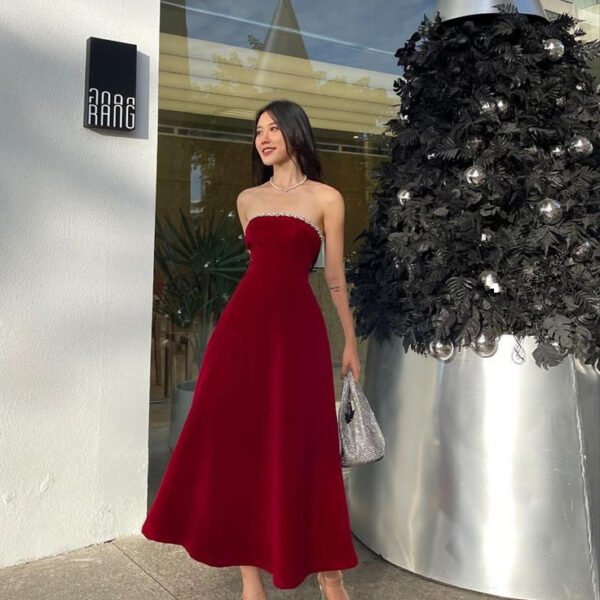 Sexy A Line Strapless Burgundy Evening Dress Prom Dresses Birthday Outfits BD2486