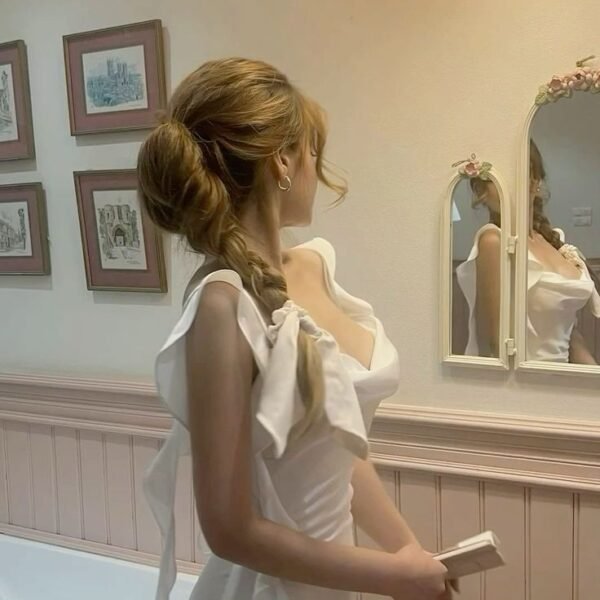 Vintage Sheath Straps White Satin Long Evening Dress Ruffles Prom Dresses BD2491