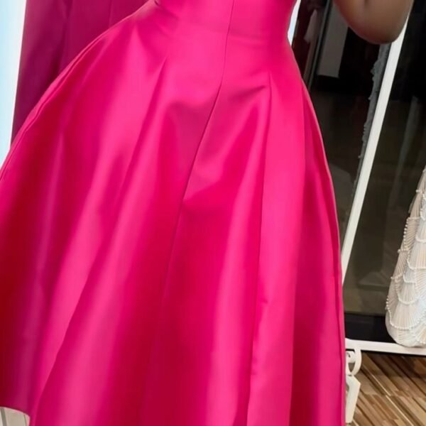 Vintage A line Spaghetti Straps Hot Pink Satin Evening Dress Ankle Length Prom Dresses BD2509
