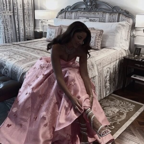 Pretty A line Sweetheart Pink Satin Evening Dress Floor Length Prom Dresses BD2519