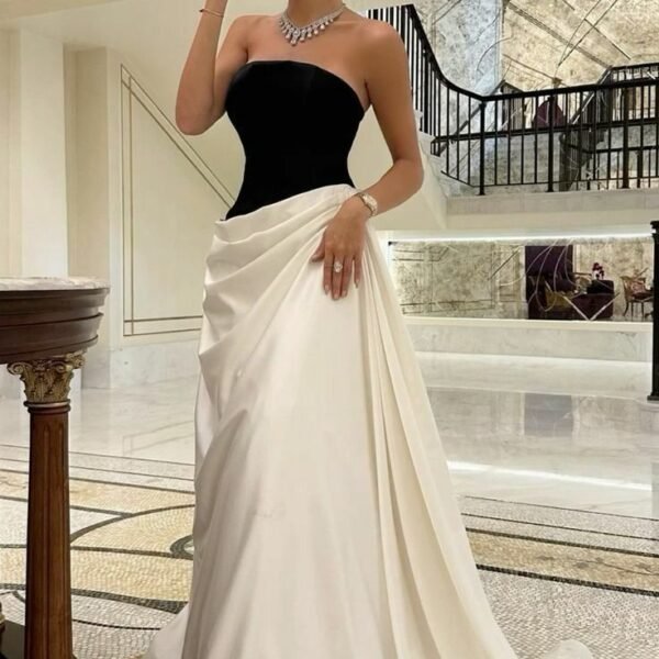 Modest A line Strapless Black Sleeveless Prom Dress Formal Evening Dresses BD2526